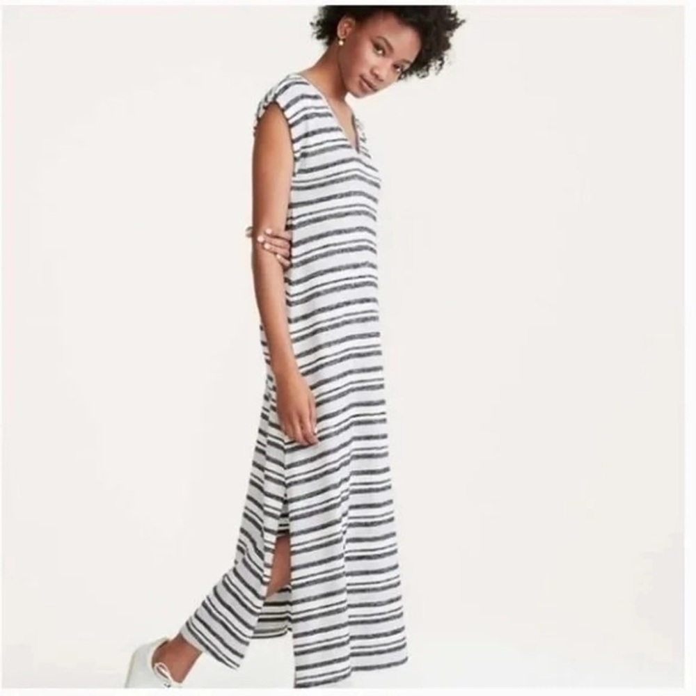 Lou & Grey For Loft V-neck Black White Striped Tee Maxi Dress LightWeight XS